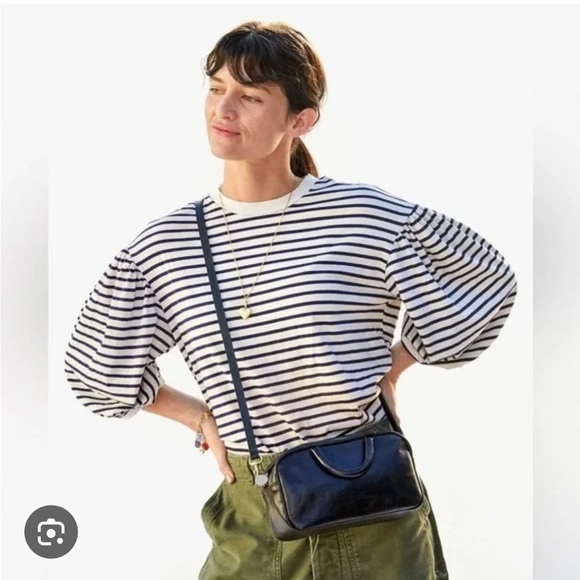 Clare V. Le puff tee in navy and cream stripe Small - Picture 1 of 6